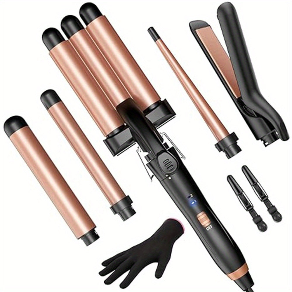 5 in 1 Wand Curling IronCurling Wand Set with Hair Straightener 3 Barrels Hair Crimper Iron 3 Ceramic Curling Irons 035 125 2 Temps Fast Heat Hair Curler Waver with Glove  ClipPurple